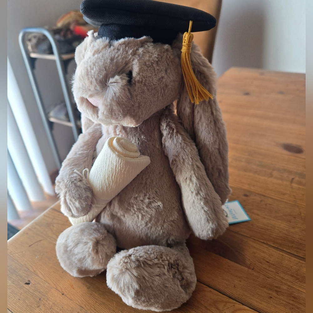 Jellycat Bashful Bunny Graduation Outfit 12.2x4.7x3.5" Soft Plush BNWT Authentic - Picture 6 of 9